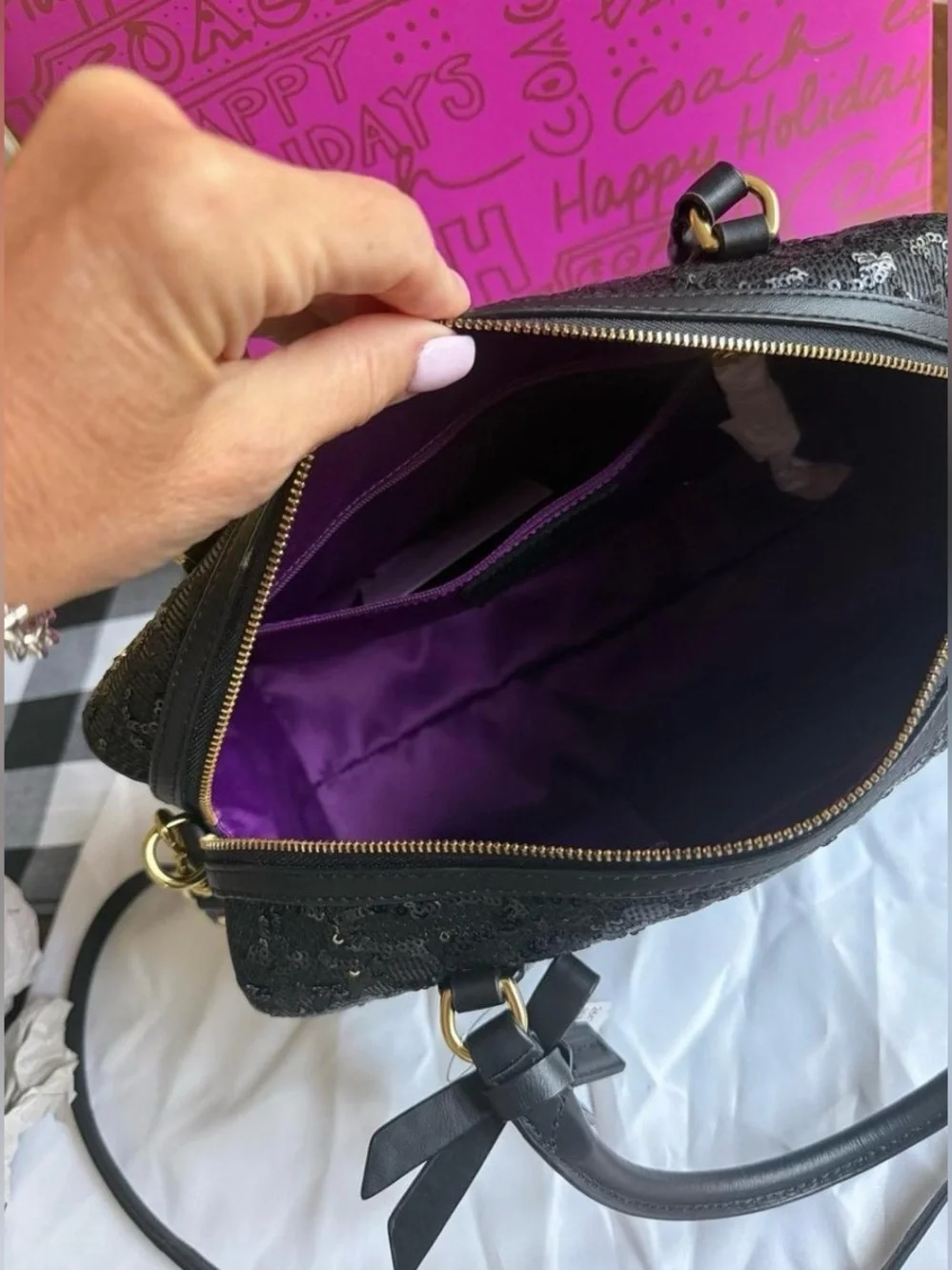 🤍Coach Poppy Black Sequin Signature Satchel Y2K Bag